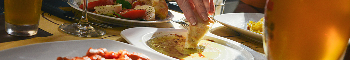 Eating Mediterranean Lebanese at Pita Thyme restaurant in Boston, MA.